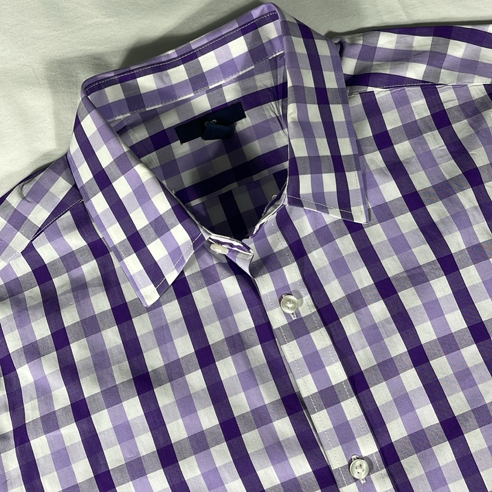 Gap mens purple gingham plaid lightweight long sleeve button down shirt - size L